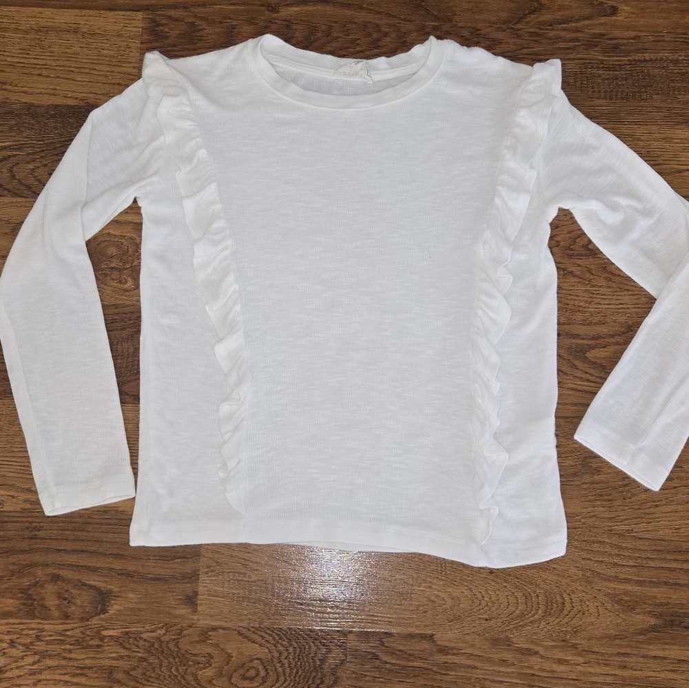 Hayden Girls White Ruffled Long Sleeve Tee